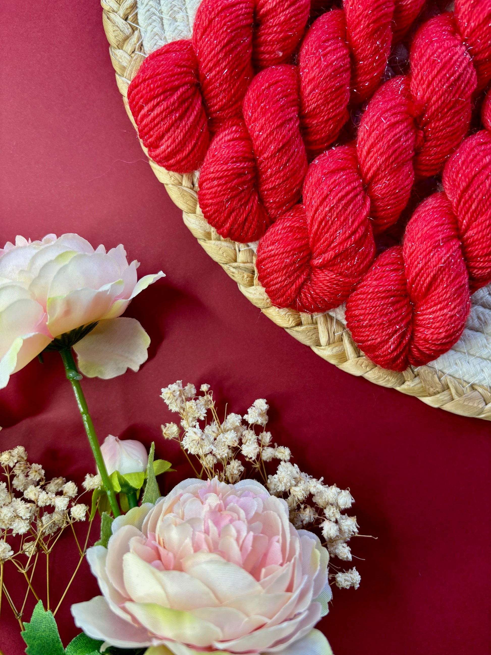 Laine pailletée fingering couleur pomme d'amour