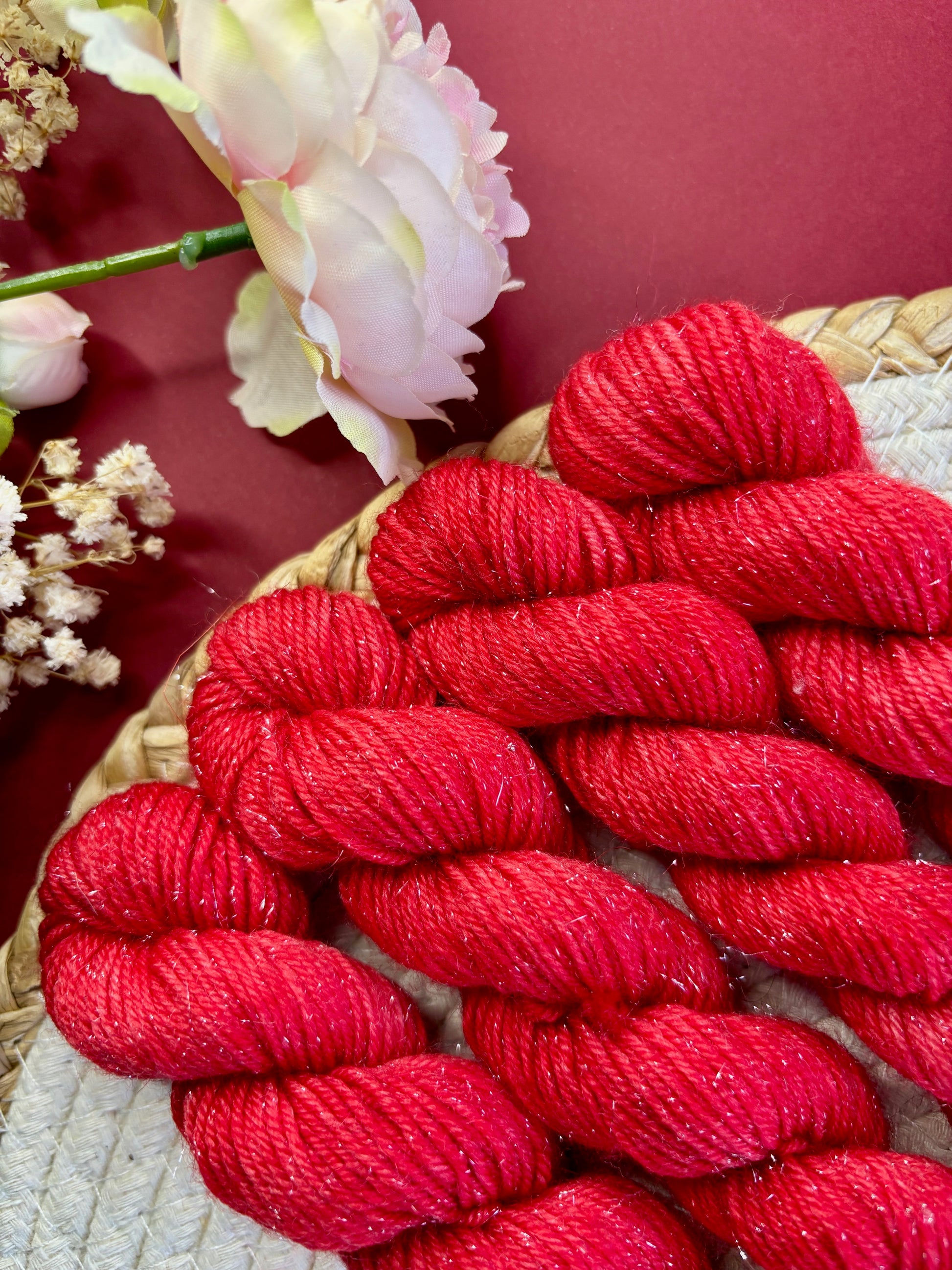 Laine pailletée fingering couleur pomme d'amour