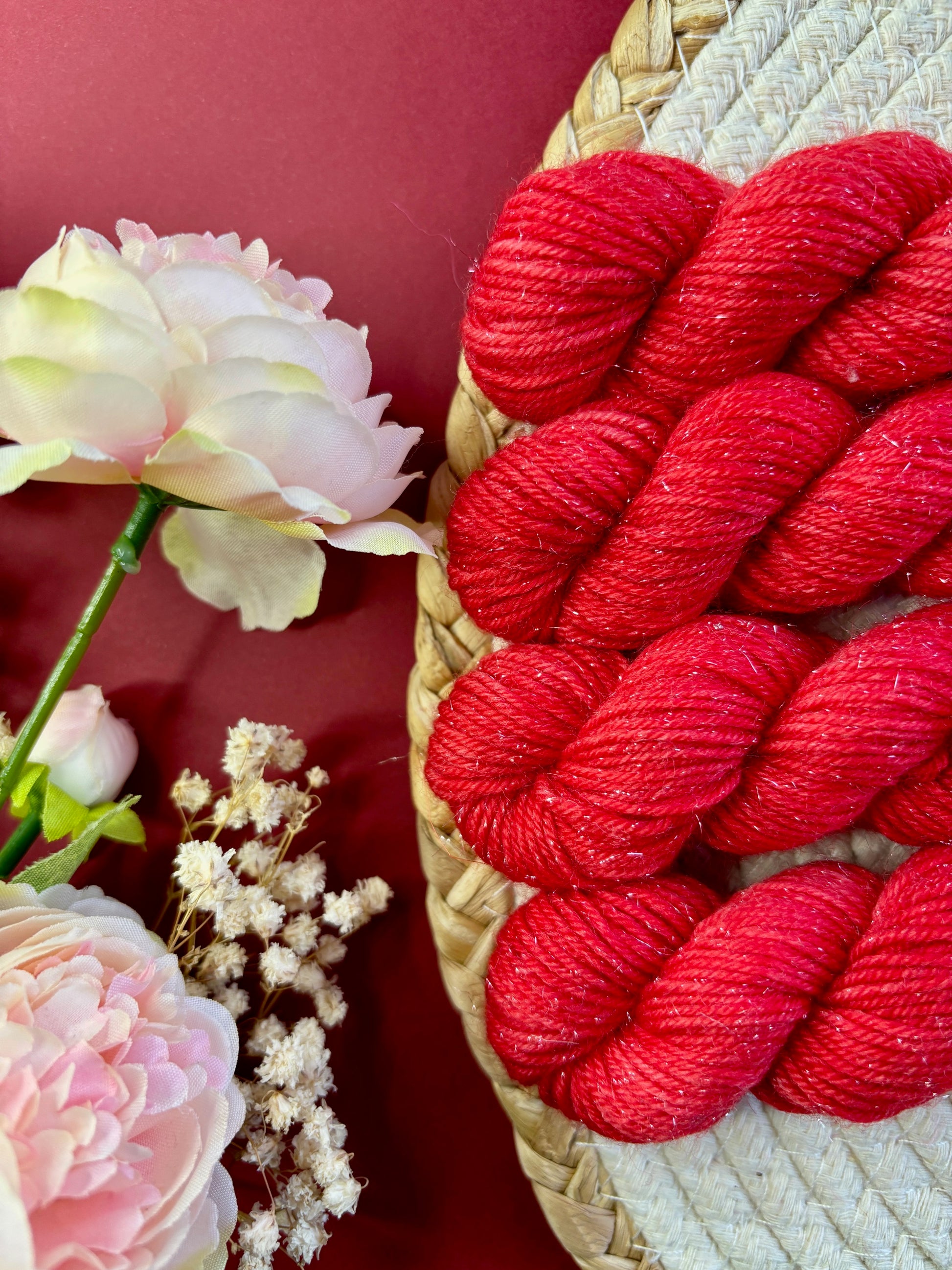 Laine pailletée fingering couleur pomme d'amour